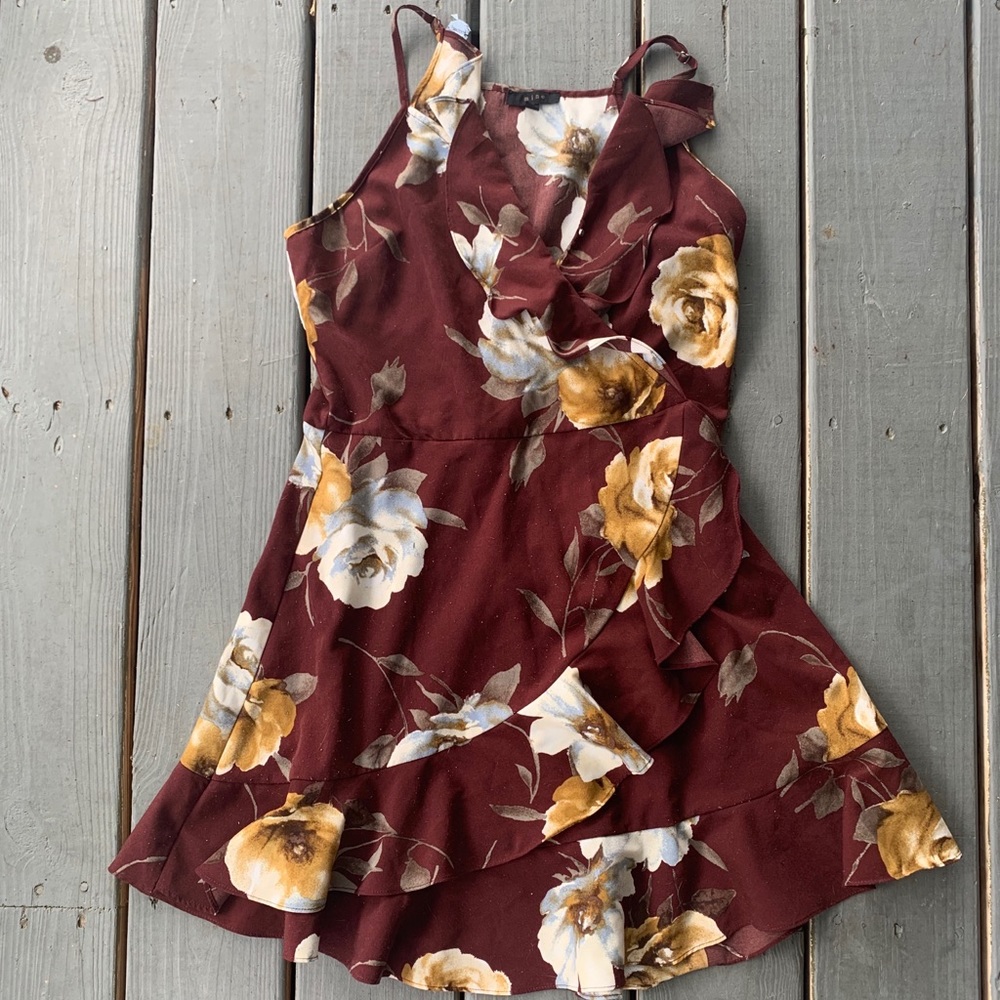 Floral mock wrap dress